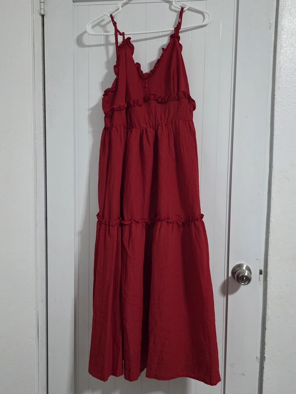 Woman Red Ruffle Dress - Picture 2 of 5